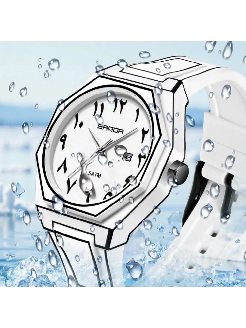 Men's White Analog Silicone Strap Unique Anime-Inspired Arabic Dial Wrist Watch